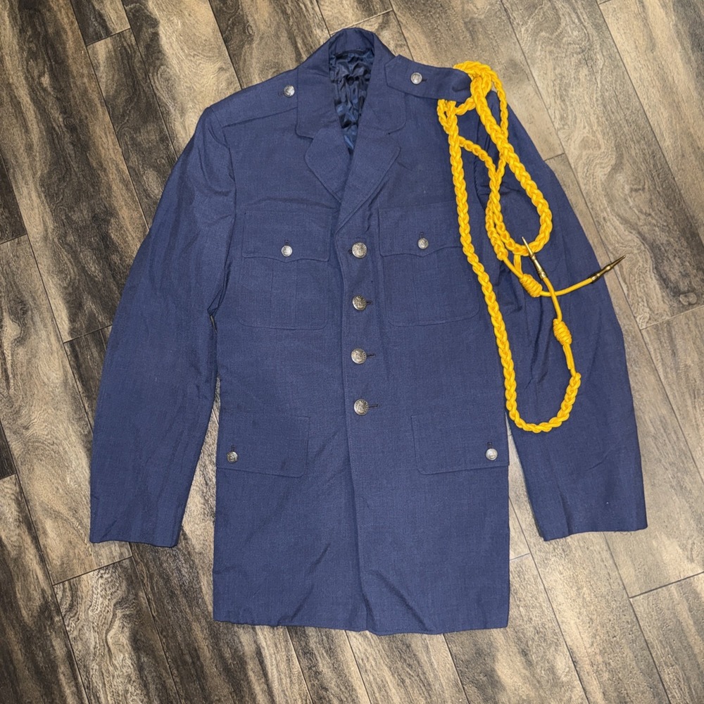 Vintage Military Service Jacket Men's Size 37L Navy Blue Shoulder Cord Patriot